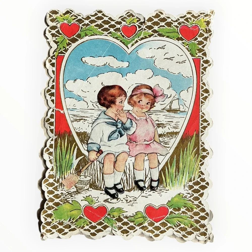 Antique Whitney Made Valentines Lot of 4 Die Cut Embossed Worcester Mass